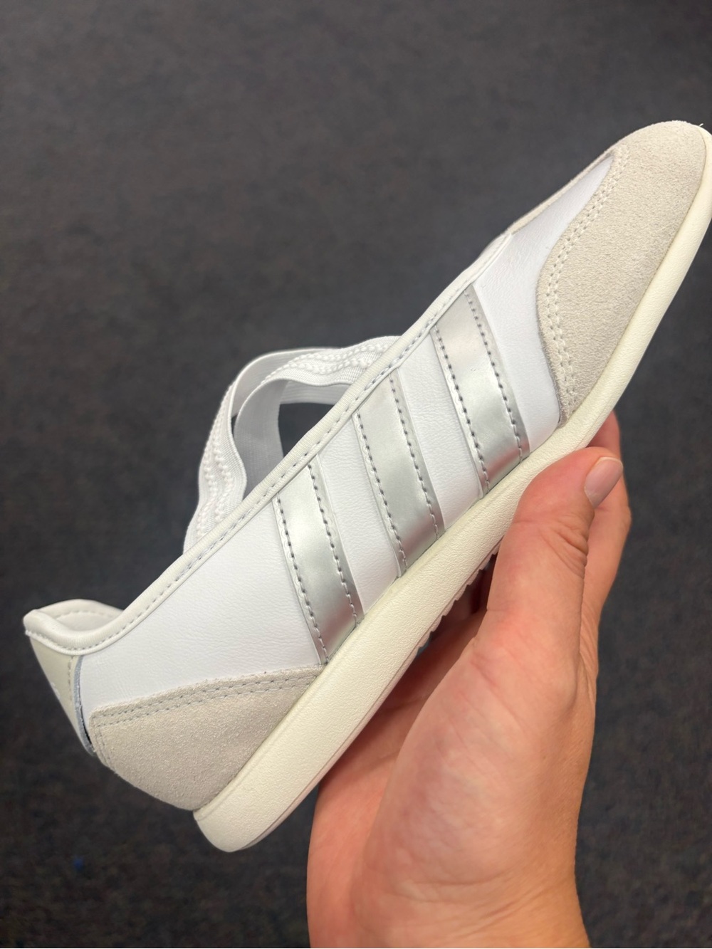 adidas White and silver barreada Mary Jane ballet Style Sneakers